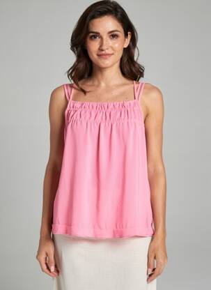 Top tissage crêpe fines bretelles rose MARC CAIN femme