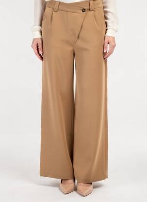 Pantalon large fermeture zippée sous rabat boutonné taille normale beige CHARLIE JOE femme