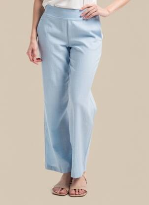 Pantalon droit tissage popeline taille normale bleu SCARLET ROOS femme