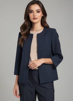 Veste chic poches bleu fonce QUEENIE femme