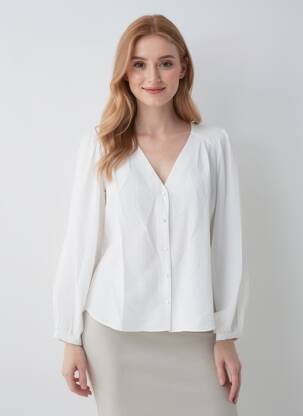 Chemisier tissage crêpe manches longues blanc MAMOUCHKA femme