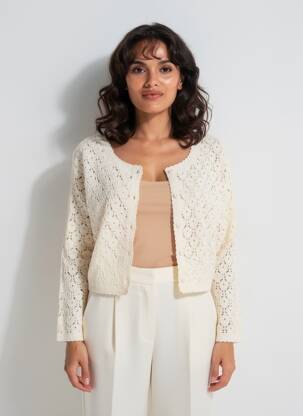 Gilet manches longues col rond beige LULU.H femme