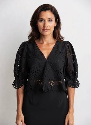 Top col v manches 3/4 noir CHOKLATE femme