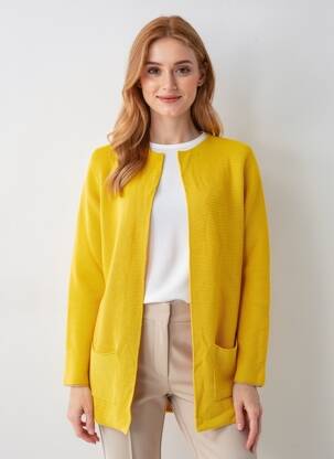 Gilet manches longues col rond jaune AN' GE femme