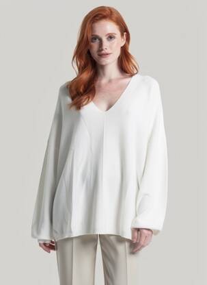 Pull col v manches longues blanc AN' GE femme