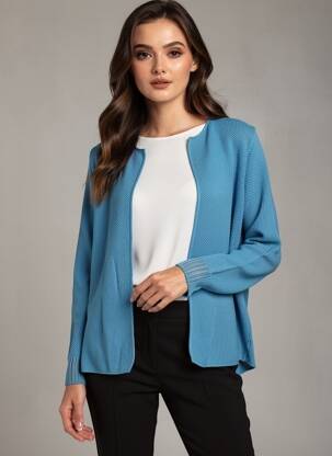Gilet manches longues col rond bleu AN' GE femme
