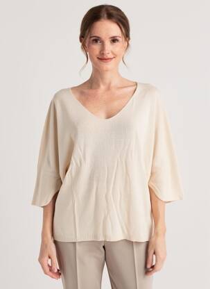 Pull col v manches 3/4 beige FREE FOR HUMANITY femme