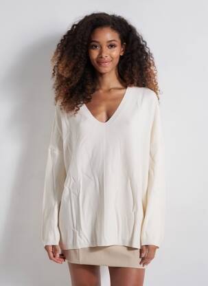 Pull coupe droite manches longues beige AN' GE femme