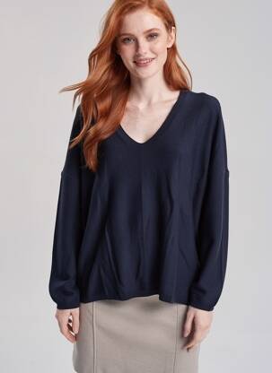 Pull coupe droite manches longues bleu AN' GE femme