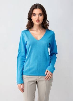 Pull coupe cintrée manches longues bleu GIORGIO BARBARA femme