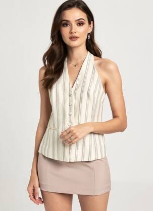 Top coupe cintrée sans manche beige GRACE & MILA femme