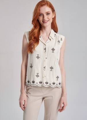 Chemisier coupe droite manches courtes beige GRACE & MILA femme