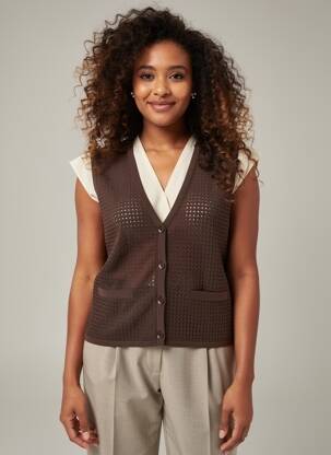 Gilet manches courtes coupe droite marron GRACE & MILA femme