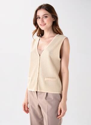 Gilet manches courtes coupe droite beige GRACE & MILA femme