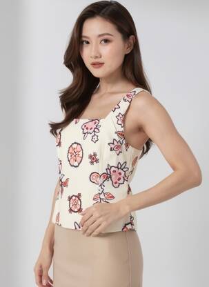 Top col carré sans manche beige GRACE & MILA femme