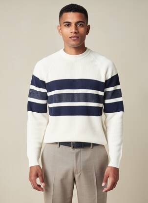 Pull stretch manches longues blanc IKKS homme