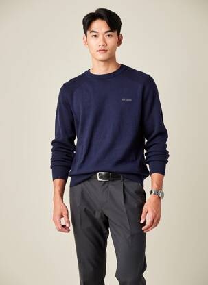 Pull stretch manches longues bleu GUESS homme