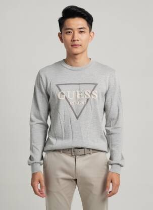 Pull stretch manches longues gris GUESS homme