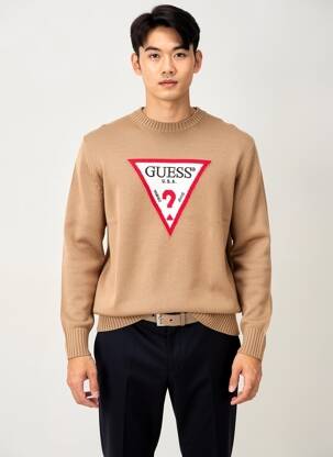 Pull stretch manches longues marron GUESS homme