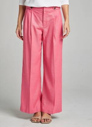 Pantalon large tissage crêpe taille haute rose GRACE & MILA femme