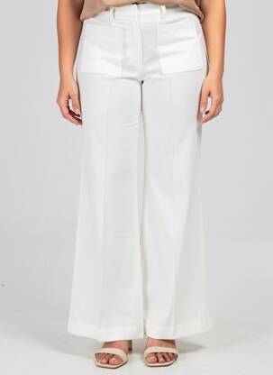 Pantalon flare fermeture zippée sous rabat avec crochet taille haute blanc AN' GE femme