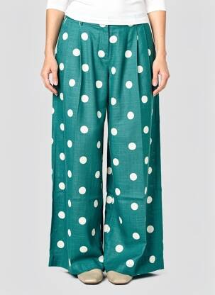 Pantalon large tissage popeline taille haute vert GRACE & MILA femme