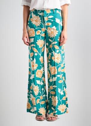 Pantalon large tissage popeline taille haute vert GRACE & MILA femme