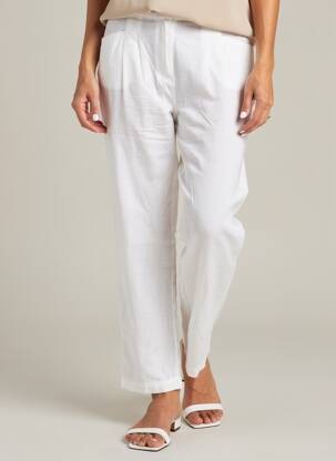 Pantalon droit tissage crêpe taille normale blanc WHITE STUFF femme