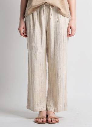 Pantalon droit tissage crêpe taille normale beige LILI & LALA femme
