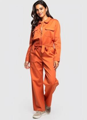 Combi-pantalon col chemisier manches longues orange INSPIRATION STUDIO femme