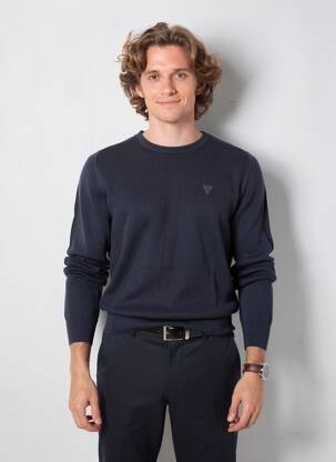 Pull stretch manches longues bleu GUESS homme