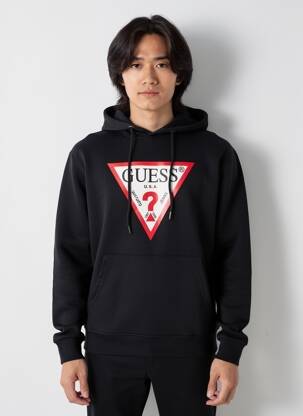 Sweat-shirt à capuche poches manches longues noir GUESS homme