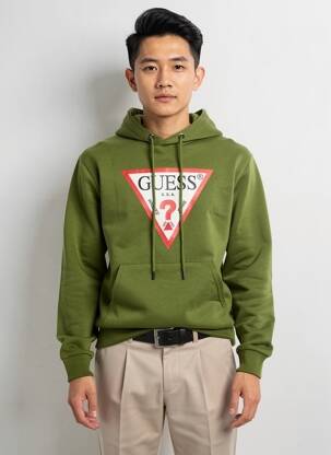 Sweat-shirt à capuche poches manches longues vert GUESS homme