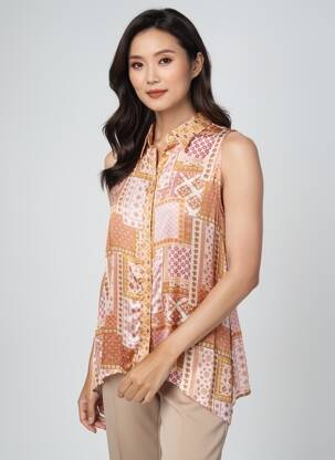 Chemisier imprimé fantaisie sans manche orange ANGE femme