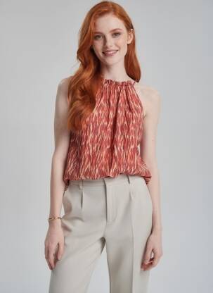 Top imprimé fantaisie sans manche rouge GRACE & MILA femme