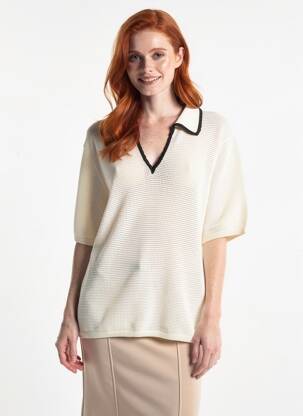 Pull coupe droite manches courtes beige GRACE & MILA femme