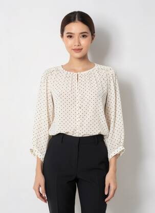 Chemisier tissage crêpe manches longues blanc GRACE & MILA femme