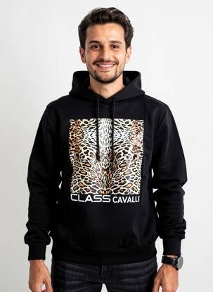 Sweat-shirt à capuche tissage jersey manches longues noir CAVALLI homme