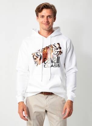 Sweat-shirt à capuche poches manches longues blanc CAVALLI homme