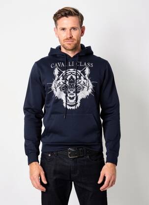 Sweat-shirt à capuche poches manches longues bleu CAVALLI homme