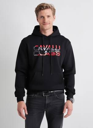 Sweat-shirt à capuche poches manches longues noir CAVALLI homme