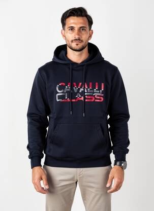 Sweat-shirt à capuche poches manches longues bleu CAVALLI homme