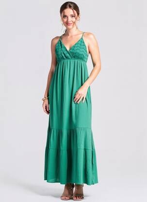 Robe longue fines bretelles fines bretelles vert GRACE & MILA femme