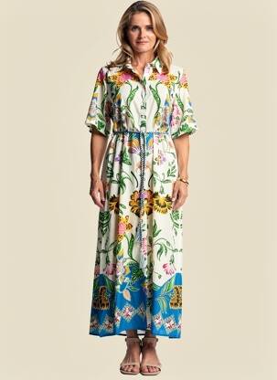 Robe longue imprimé fantaisie manches courtes bleu ANGE femme