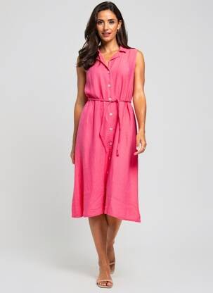Robe mi-longue sans manche sans manche rose MADE IN ITALY femme