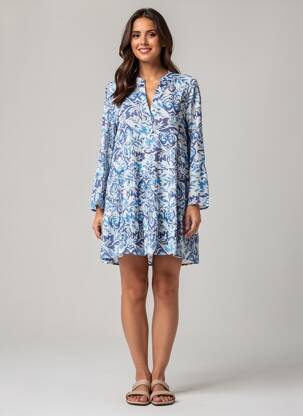 Robe courte manches longues manches longues bleu CHOKLATE femme
