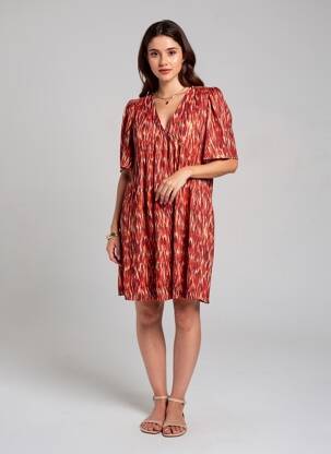 Robe courte manches courtes manches courtes orange GRACE & MILA femme