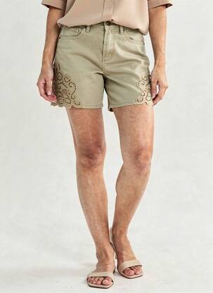 Short tissage denim taille normale vert ORAIJE femme