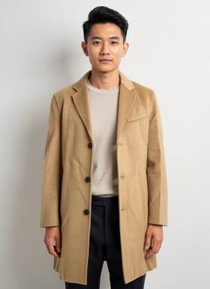 Manteau long coupe droite sans capuche beige THE KOOPLES homme