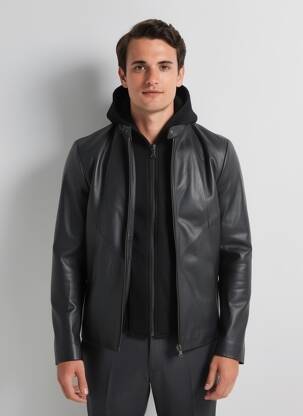 Veste en cuir poches noir IKKS homme